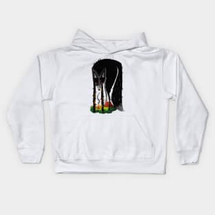 Black Wolf and Campfire in the Dark Kids Hoodie